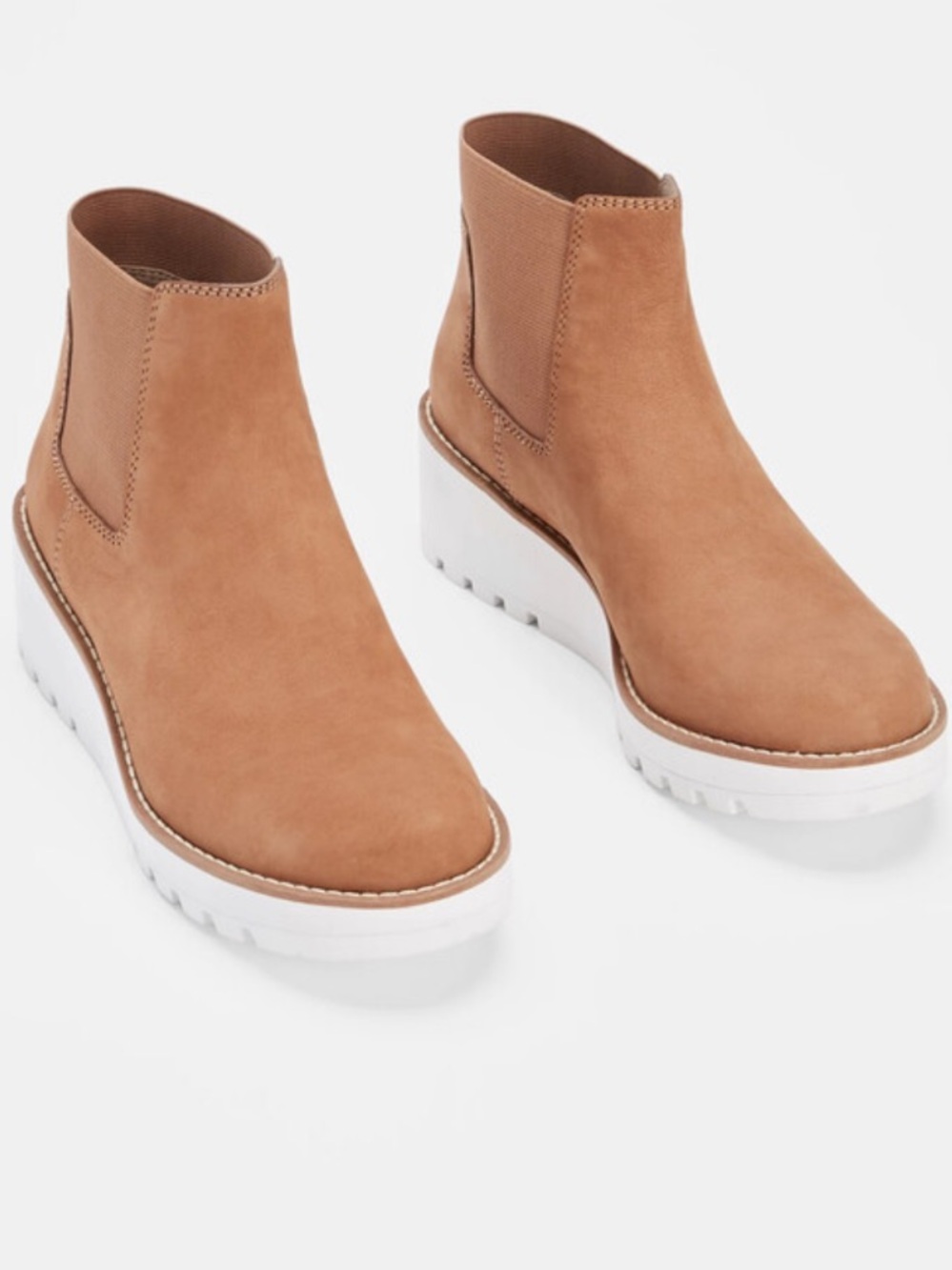 Eileen Fisher Chelsea Platform Ankle Boots Tan Leather Size 8